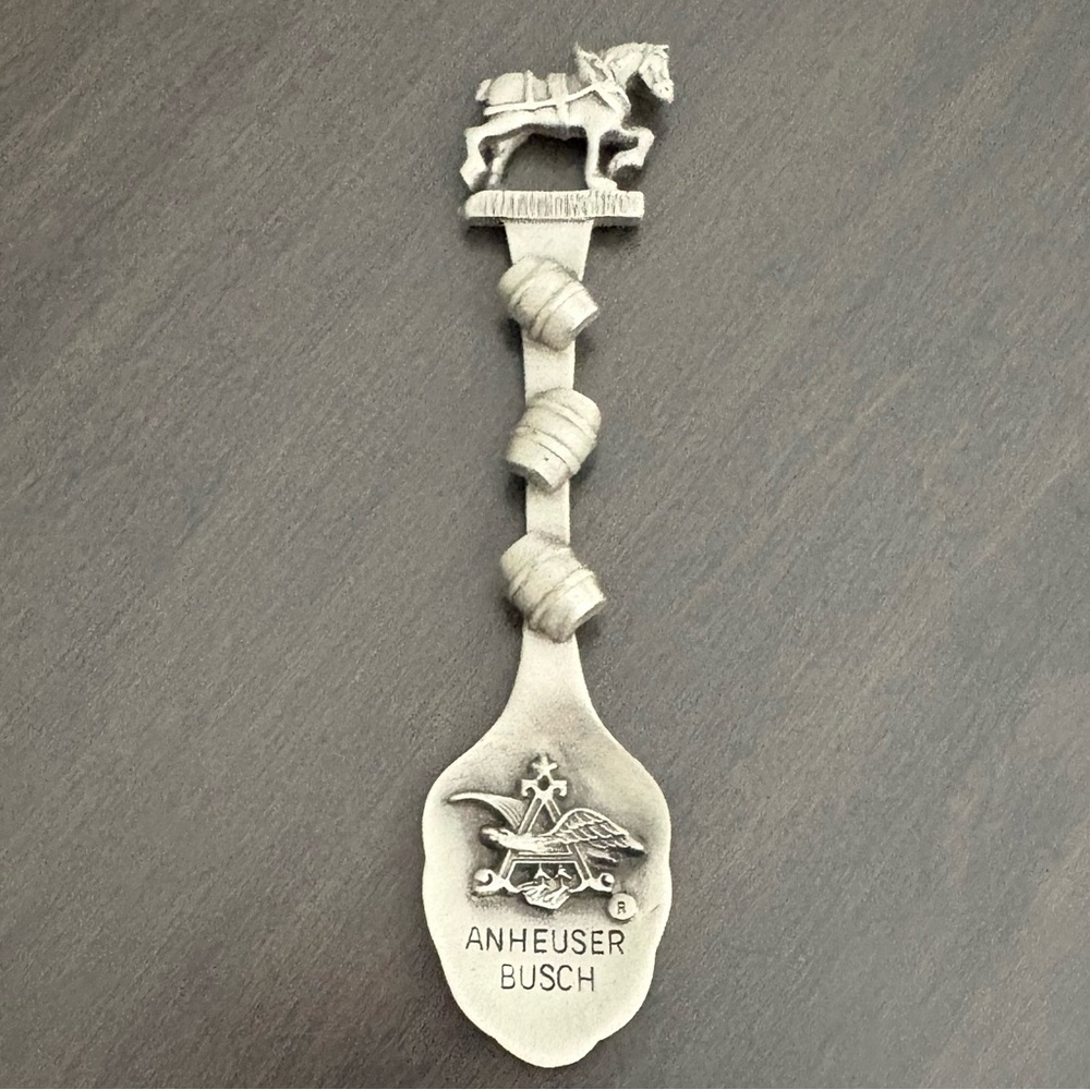 Vintage Anheuser Busch Collector’s Spoon With Clydesdale Horse & Barrels Pewter